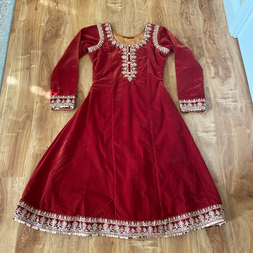 Elegant Red Velvet Embroidered Lehenga for Women